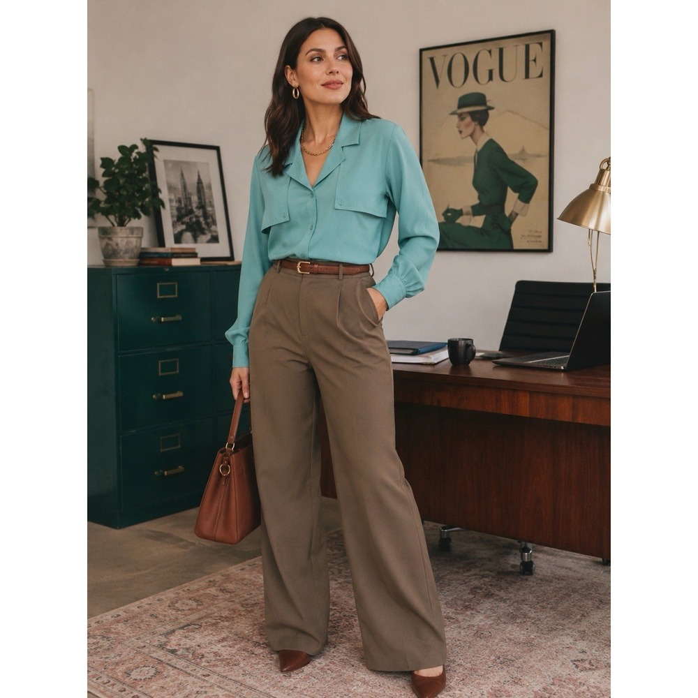 Vintage Diane von Furstenberg Teal Green Button Down Shirt Size 12 Retro Blouse